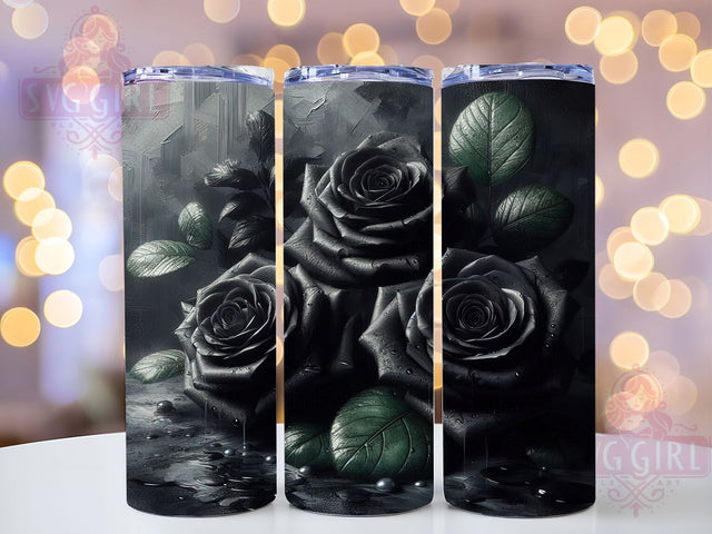 Black Roses Floral 20oz Gothic Tumbler, Black Roses Tumbler, 20oz Sublimation Wrap, Floral Drinkware, Gothic Tumblers, Unique Tumbler Design, Dark Floral Gifts, Elegant Drinkware Sublimation SvggirlplusArt 
