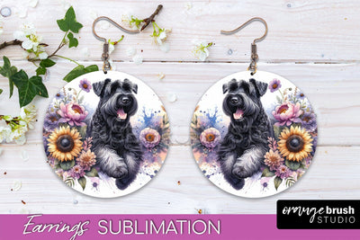 Black Russian Terrier Earrings - Dog Mom Floral Round Earring Sublimation Sublimation OrangeBrushStudio 