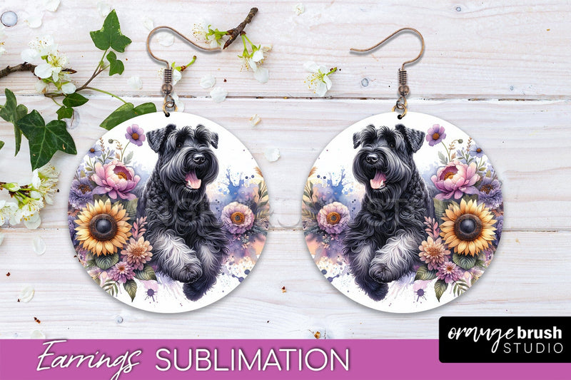 Black Russian Terrier Earrings - Dog Mom Floral Round Earring Sublimation Sublimation OrangeBrushStudio 