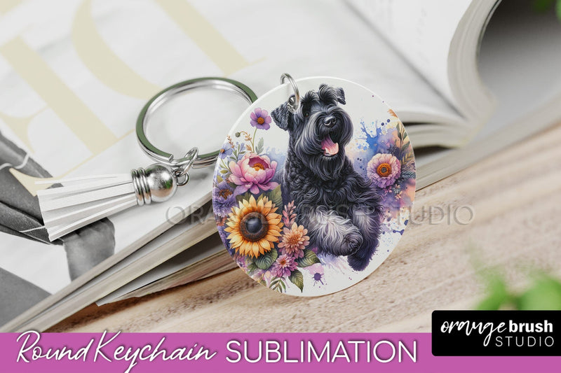Black Russian Terrier Keychain - Dog mom Floral Keychain Sublimation Design Sublimation OrangeBrushStudio 