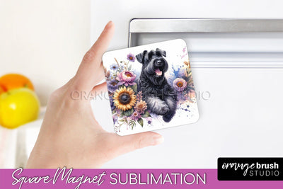 Black Russian Terrier Magnet Sublimation - Dog Mom Floral Magnet PNG Design Sublimation OrangeBrushStudio 
