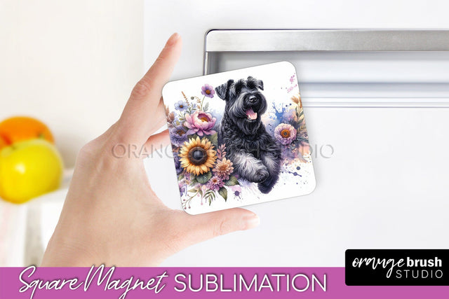Black Russian Terrier Magnet Sublimation - Dog Mom Floral Magnet PNG Design Sublimation OrangeBrushStudio 