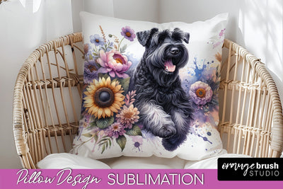 Black Russian Terrier Pillow Cover - Dog Mom Floral Pillow Sublimation Sublimation OrangeBrushStudio 