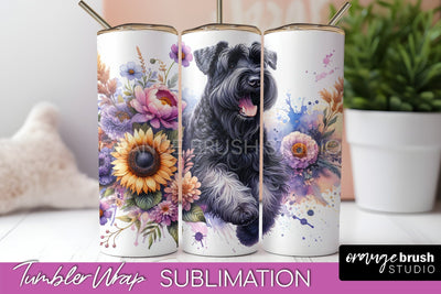 Black Russian Terrier Tumbler Wrap - Dog Mom Floral Tumbler Sublimation Sublimation OrangeBrushStudio 