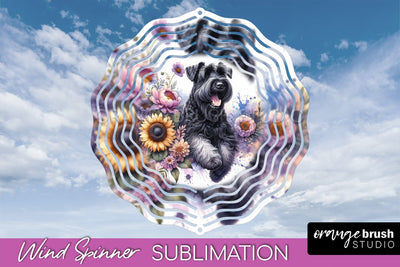 Black Russian Terrier Wind Spinner, Dog Mom Floral Wind Spinner Sublimation Sublimation OrangeBrushStudio 
