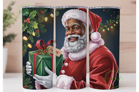 Black Santa Christmas 20oz Tumbler Sublimation PixelChick 