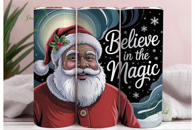 Black Santa Christmas 20oz Tumbler Wrap Sublimation PixelChick 