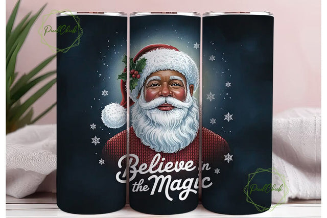 Black Santa Christmas 20oz Tumbler Wrap Sublimation PixelChick 