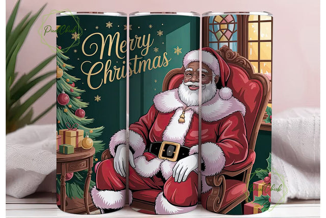 Black Santa Christmas 20oz Tumbler Wrap Sublimation PixelChick 