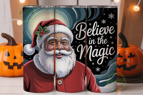 Black Santa Christmas 20oz Tumbler Wrap Sublimation PixelChick 