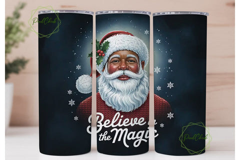 Black Santa Christmas 20oz Tumbler Wrap Sublimation PixelChick 