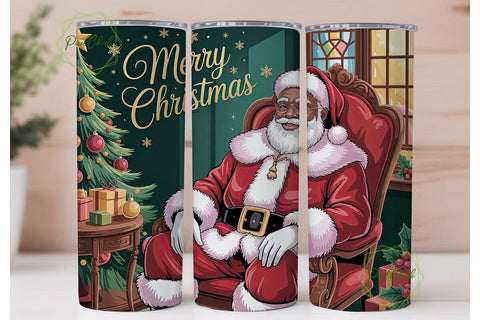 Black Santa Christmas 20oz Tumbler Wrap Sublimation PixelChick 