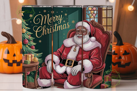 Black Santa Christmas 20oz Tumbler Wrap Sublimation PixelChick 