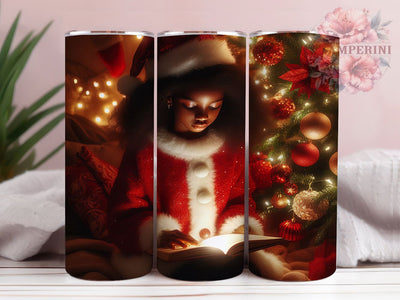 Black Santa & Elf Christmas Tumbler, Elf Helper Wrap, Christmas Santa Sublimation, Festive Holiday Cup, 20Oz Skinny Tumbler Wrap, Santa And Elf Mug, Inclusive Christmas Design Sublimation Li Zamperini 