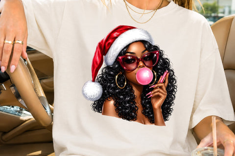 Black Santa Girl Bubblegum PNG Sublimation nirmal108roy 