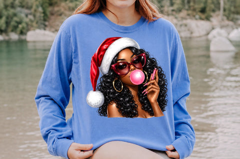 Black Santa Girl Bubblegum PNG Sublimation nirmal108roy 