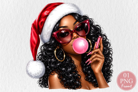 Black Santa Girl Bubblegum PNG Sublimation nirmal108roy 