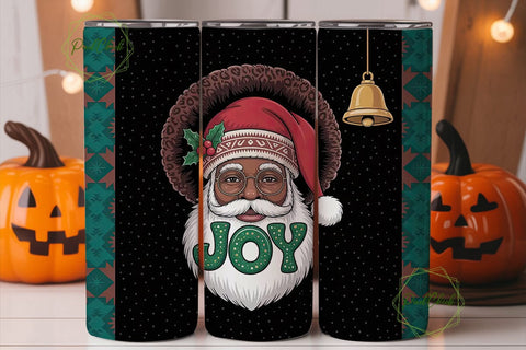 Black Santa Joy Tumbler Wrap Sublimation PixelChick 