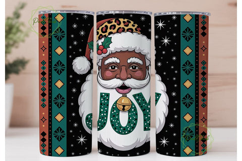 Black Santa Joy Tumbler Wrap Sublimation PixelChick 
