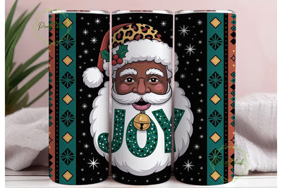 Black Santa Joy Tumbler Wrap Sublimation PixelChick 