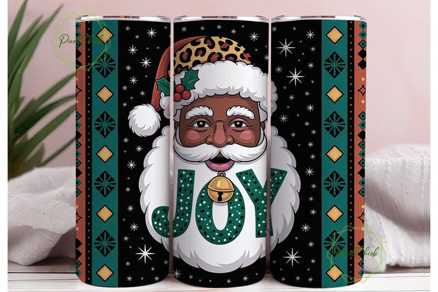 Black Santa Joy Tumbler Wrap Sublimation PixelChick 