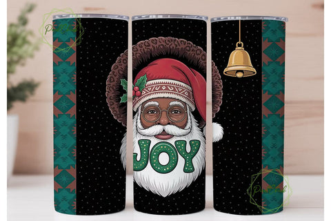 Black Santa Joy Tumbler Wrap Sublimation PixelChick 
