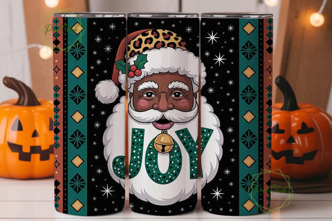 Black Santa Joy Tumbler Wrap Sublimation PixelChick 