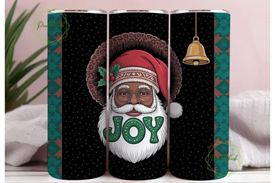 Black Santa Joy Tumbler Wrap Sublimation PixelChick 