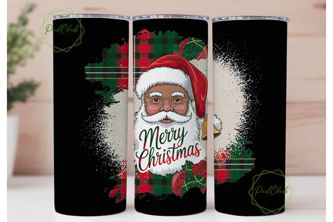 Black Santa Plaid Christmas 20oz Tumbler Sublimation PixelChick 