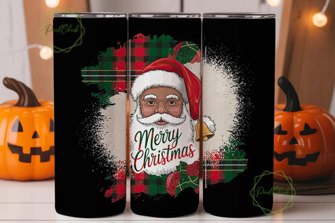 Black Santa Plaid Christmas 20oz Tumbler Sublimation PixelChick 