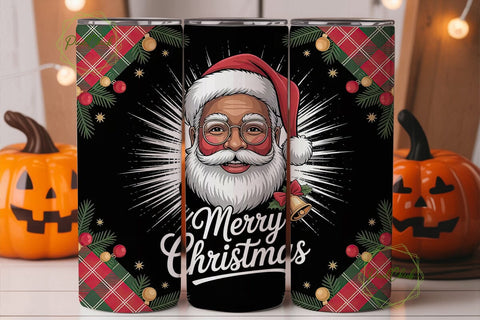 Black Santa Plaid Christmas 20oz Tumbler Sublimation PixelChick 