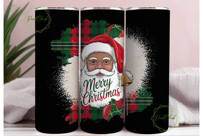 Black Santa Plaid Christmas 20oz Tumbler Sublimation PixelChick 