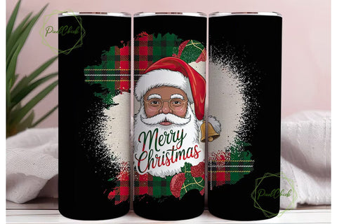 Black Santa Plaid Christmas 20oz Tumbler Sublimation PixelChick 