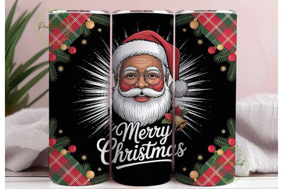 Black Santa Plaid Christmas 20oz Tumbler Sublimation PixelChick 