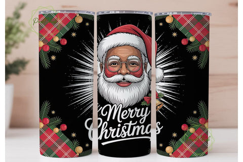 Black Santa Plaid Christmas 20oz Tumbler Sublimation PixelChick 