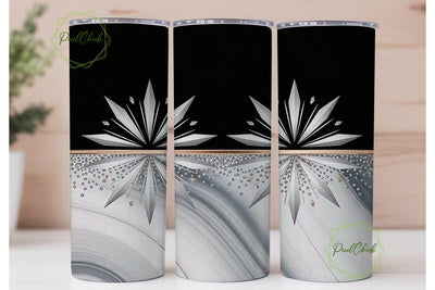 Black & Silver Glitter Marble Tumbler Sublimation PixelChick 