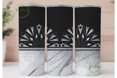 Black & Silver Glitter Marble Tumbler Sublimation PixelChick 