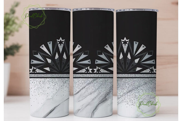 Black & Silver Glitter Marble Tumbler Sublimation PixelChick 