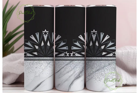Black & Silver Glitter Marble Tumbler Sublimation PixelChick 