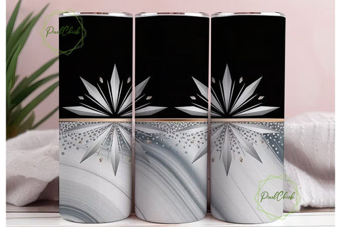 Black & Silver Glitter Marble Tumbler Sublimation PixelChick 