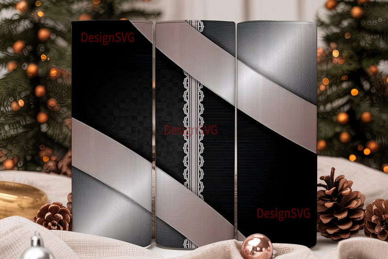 Black & Silver Lace 20oz Tumbler Wrap Sublimation DesignSVG 