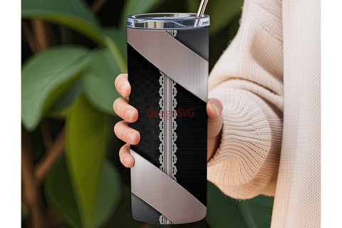 Black & Silver Lace 20oz Tumbler Wrap Sublimation DesignSVG 