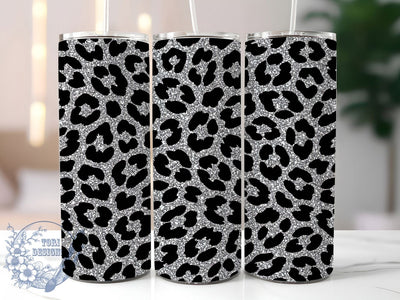 Black Silver Leopard 20oz Tumbler, Leopard Print, Black Silver, Bold Design, Glam Style, Chic Vibes, 20oz Wrap, Sublimation Tumbler Sublimation ToriDesigns 