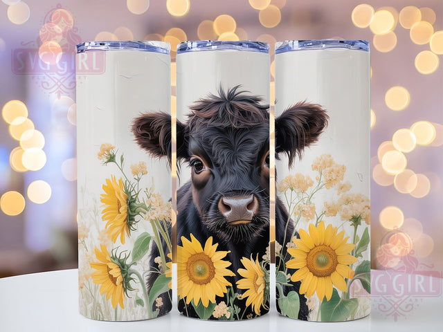 Black Sunflower Highland Cow Tumbler Wrap, Sunflower Cow Wrap, 20Oz Sublimation Design, Floral Cow Cup, Rustic Farm Drinkware, Highland Cow With Sunflowers, Country Cow Mug Design Sublimation SvggirlplusArt 