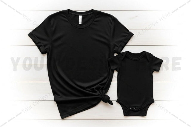 Black t-shirt and onesie set Mock Up Photo Regulrcrative 
