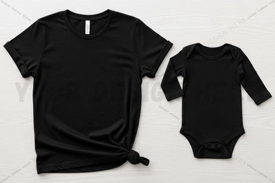 Black t-shirt and onesie set Mock Up Photo Regulrcrative 