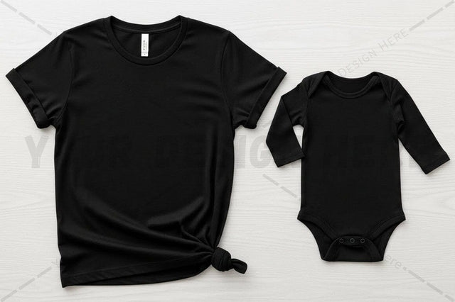 Black t-shirt and onesie set Mock Up Photo Regulrcrative 