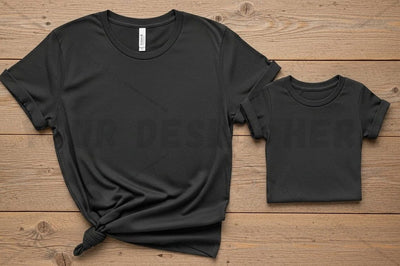Black t-shirt mockup design for adult and child Mock Up Photo Regulrcrative 