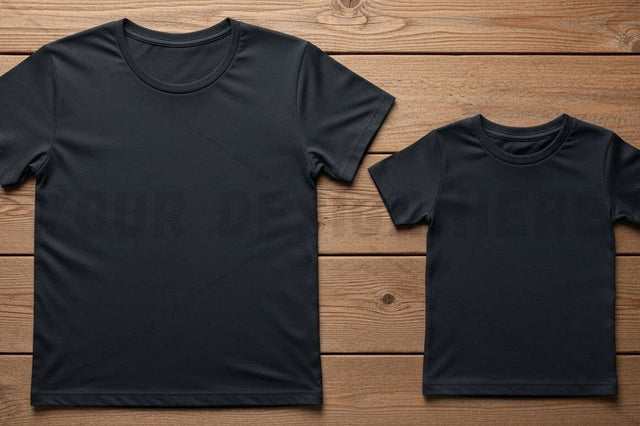 Black t-shirt mockup design for adult and kids Mock Up Photo Regulrcrative 