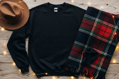 Black t-shirt with plaid scarf and cowboy hat Mock Up Photo Designangry 